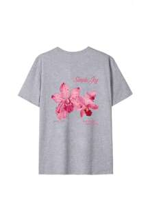 女童宽松T恤一件装 - 可机洗,芙蓉花印花T恤,适合儿童旅行度假、夏季穿着,女童服装 - 灰色 - 查看 4