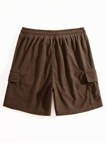 男士时尚经典灯芯绒工装短裤，多口袋设计，抽绳，撞色设计，适合日常休闲、海滩、旅行、通勤、街头穿着，新款夏季短裤 - 棕色 - 查看 4