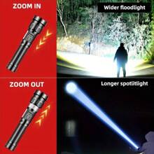 Powerful P70 Led Flashlights 5000LM Ultra Bright Tactical Light Emergency Spotlights Telescopic Zoom Light Built-In Battery, For Camping And Travel - Black - View 4