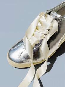 1 对米色缎面鞋带，小众韩式 120 厘米鞋子装饰配件，适用于运动鞋、休闲鞋、平底鞋、帆布鞋、婚鞋等 - 米色緞面120cm - 查看 4