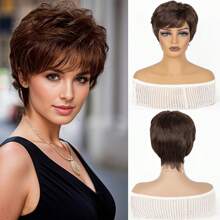 1 pièce Perruque femme européenne et américaine, cheveux courts bouclés, perruque naturelle et volumineuse à boucles micro, perruque synthétique mode pour fête, Halloween, Noël, cosplay, utilisation quotidienne, à la maison ou en sortie