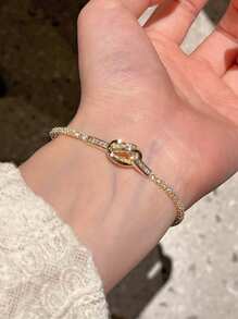 1pc Light Luxury Copper Silver Bow-Knot Full Double-Layered Chain Drawstring Bracelet For Women, Daily Wear - Silver - View 12