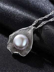Huge Tomato 1 Pair Of White/Grey Unique Freshwater Pearl (8-8.5mm) Necklace With S925 Sterling Silver Pendant For Female, Gift For Mom, Wife, Mother's Day - 45cm - View 3