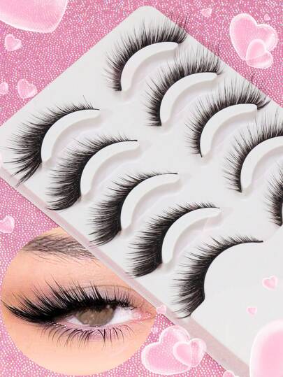 AYRMILLA 5对狐狸/猫咪自然假睫毛，蓬松柔软，3D水貂毛假睫毛，黑色纤长浓密多层假睫毛