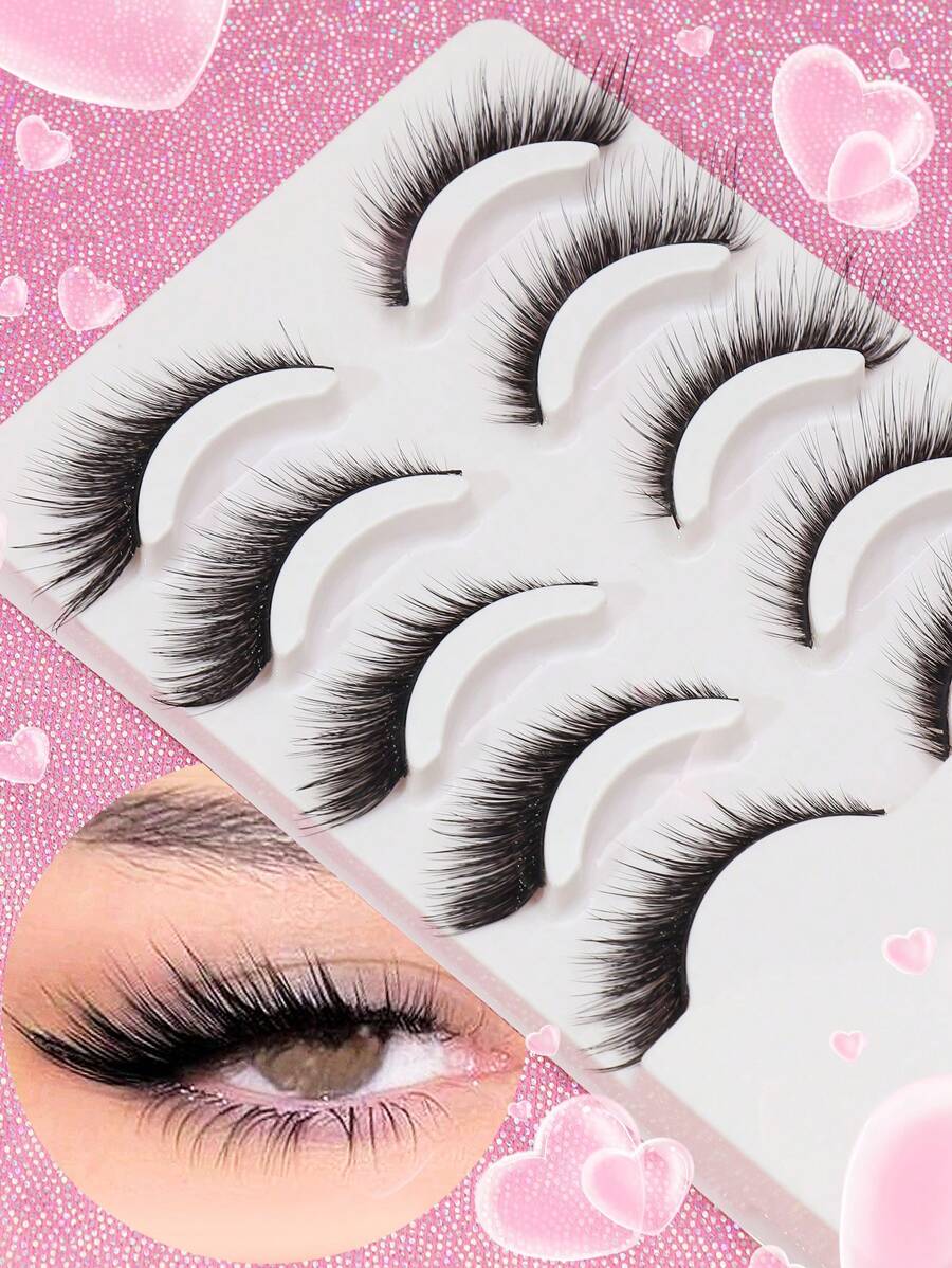 AYRMILLA 5对狐狸/猫咪自然假睫毛，蓬松柔软，3D水貂毛假睫毛，黑色纤长浓密多层假睫毛 - 黑色 - 查看 1