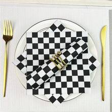 20pcs Black & White Checkered Disposable Napkins - 33.02x33.02 Cm, Perfect For Weddings, Parties, And Holiday Celebrations,Universal Holiday General Fit ,Checkered Flag Napkins Race Car Birthday Party Supplies Disposable Racing Party Napkins
