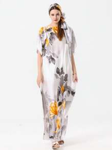 1pc Floral Print Long Robe/Shawl Wrap With A Scarf - Multicolor - View 11