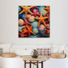 1 Piece Home Decor Wall Framed Canvas Starfish Pattern Home Decor Framed Canvas Wall Art Paintings For Living Room - Canvas Framed Print Wall Artworks Bedroom Decoration Office Wall Decor - Multicolor - View 5