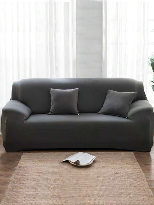 1pc All-Season Stretchable Solid Color Sofa Cover Set With 1pc Pillow Cover (Pillow Insert Not Included), Modern Minimalist Style Fit For Single/Double/Triple Seat Sofa, Home Decor High Elasticity Sofa Protector