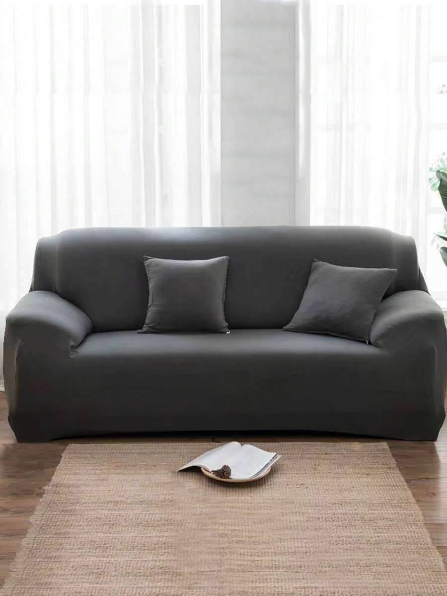 1pc All-Season Stretchable Solid Color Sofa Cover Set With 1pc Pillow Cover (Pillow Insert Not Included), Modern Minimalist Style Fit For Single/Double/Triple Seat Sofa, Home Decor High Elasticity Sofa Protector