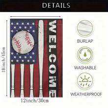 1pc Patriotic Baseball Welcome Garden Flag, 12x18 Inches, Double-Sided, Waterproof Polyester, Outdoor Decor For All Seasons, Multipurpose Yard Decor, No Electricity Required, Flagpole Not Included