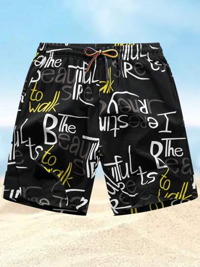 男士夏季沙滩短裤字母印花透气舒适休闲裤