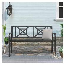 Black Outdoor Bench, MetalGardenCast Iron Heavy-Duty Patiowith Decorative Backrest For Proch Park 880lb Capacity - 彩色 - 查看 2
