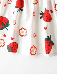 Baby Summer Cute Strawberry Flower Pattern Lace Little Cap Sleeve Princess Dress - White - View 5