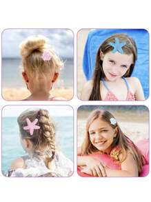 6 件装女孩贝壳海星发夹套装闪光珍珠贝壳发夹多色头饰发夹女孩配饰 - 彩色 - 查看 7