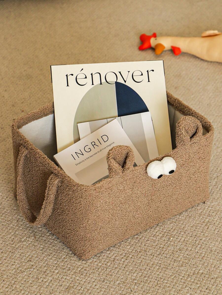 Cute Cartoon Plush Thickened Sheep Wool Storage Basket, For Snacks, Ornaments, Plush Toys, Multi-Purpose Basket With Handle, Perfect Gift For Girlfriend, Home Storage Assistant