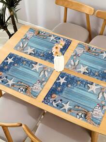 4pcs/6pcs Set Vibrant Summer Nautical Theme Starfish Shell Fishnet Pattern Placemats, Great For Holiday Parties, Coastal Home Kitchen Dining Table Decor - Multicolor - View 5