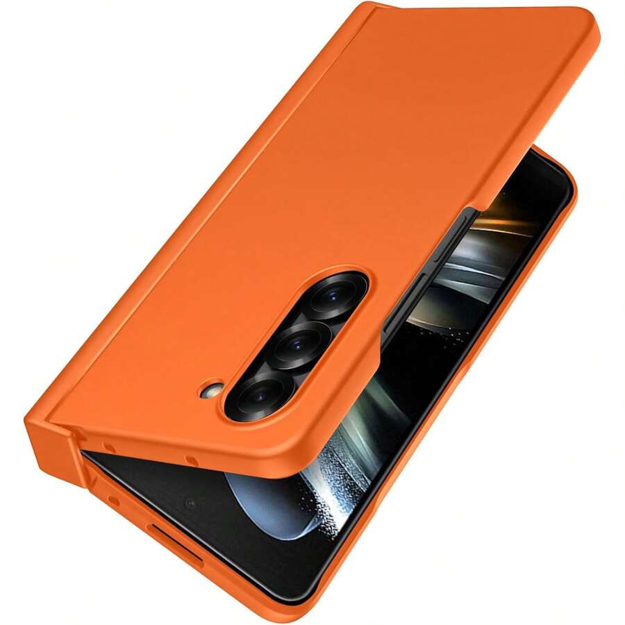keshengtai 1件裝糖果色轉軸全包覆手機殼，適用於 Galaxy Z Fold 8 Ultra 7 6 5 4 3 5G - 橘色 - 查看 1