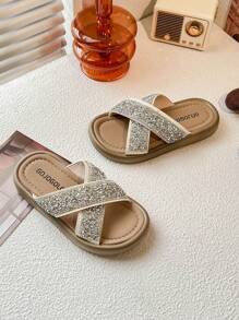 Cute Pearl Decor Open Toe Slippers For Girls Breathable Lightweight Non Slip Beach Slippers For Outdoor Activities - Apricot - View 4