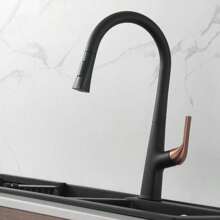 PureFlow Collection Faucet With High Arc And Pull Down 2-Mode Sprayer Or Stream Head With Single Comfort Handle In Matte Black And Aged Brass For Kitchen, Laundry, Or Outdoor Sinks - 霧面黑色做舊黃銅 - 查看 3