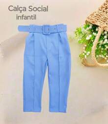 CHILDREN'S TAILORED PANTS FOR GIRLS WITH BELT KIDS FASHION BLOGGER DIVA - Baby Blue - View 2