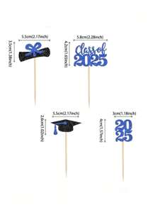 6/12/24 Peças Toppers de Cupcake de Formatura - Design vibrante de boné e diploma de graduação com glitter, palitos de madeira elegantes, adequados para sobremesas de festa de formatura, sem penas, sem necessidade de energia, decorações de comemoração | Tema de comemoração | Bambú durável, Decorações de Bolo de Formatura