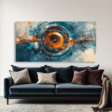 Modern Abstract Circular Vortex Canvas Wall Art - 1.5" Wood Framed Horizontal Painting, Vibrant Blue Orange Yellow Green Black White Gray, High-Quality Print For Living Room Bedroom Office Kitchen Bathroom Home Decor, Bedroom Accent | Vibrant Home Decor | Dynamic Design - 24x48x1.5吋-帶框 - 查看 4