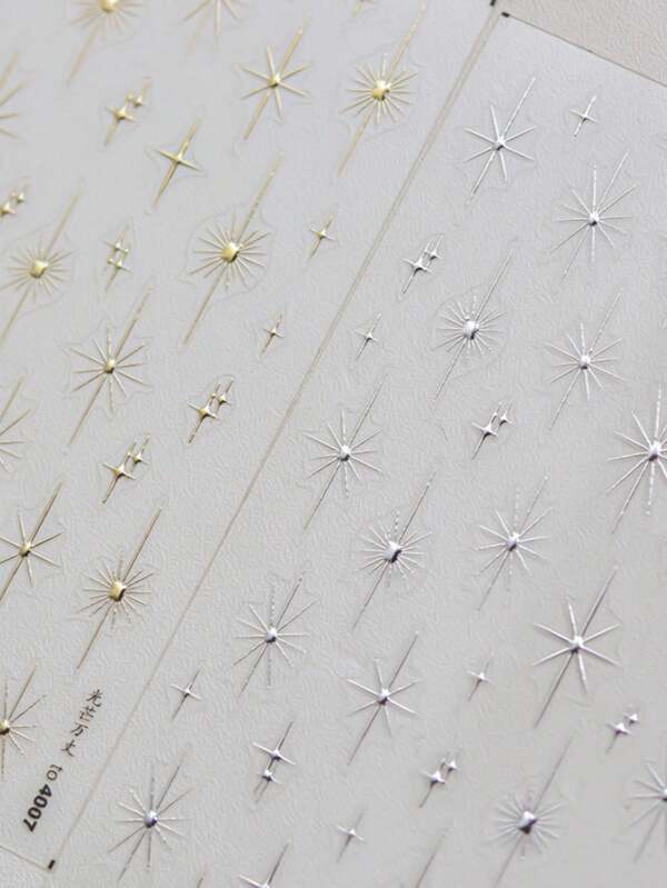 1 pieza Decoración de arte de uñas 5D con estrella de oro y plata, laser rosa, destellos de colores y relieve de cristal centelleante