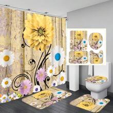 1 Stück / 4 Stücke farbenfrohe abstrakte Blumen Kunstwerke Multifunktions Badezimmer wasserdichter Duschvorhang mit 12 Haken, rutschfeste Badmatte, U-förmige Toilettenvorlage und runde Toilettendeckelabdeckung, Badezimmer Set für alle Szenarien Schulanfang