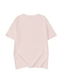 Camiseta casual de mujer de verano con cuello redondo, hombros caídos y estampado de letras, de corte holgado - Rosa - Ver 5