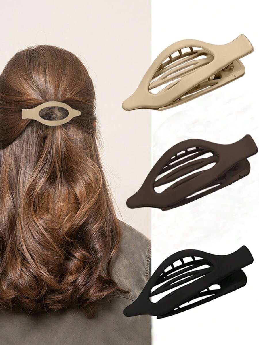 3 件装多功能多色椭圆形发夹，坚固、浓密和稀疏头发友好型优雅发饰，实用又时尚的 ABS 塑料休闲发夹 - 多色 - 查看 1