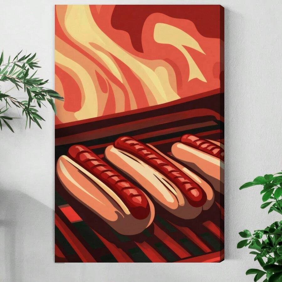 1pc Framed Canvas Wall Art, Hotdog Print Canvas Poster, Ideal Gift For Bedroom Living Room Hallway Dorm Wall Decor
