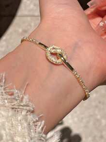 1pc Light Luxury Copper Silver Bow-Knot Full Double-Layered Chain Drawstring Bracelet For Women, Daily Wear - Silver - View 11