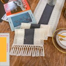 1 pezzo Runner da tavolo bohémien in macramè per decorazioni per la casa, runner da tavolo in macramè color crema e marrone con nappe per il decoro boho di sala da pranzo e camera da letto, rustico per doccia nuziale, runner da tavolo stile fattoria, tovaglietta, decorazioni per la casa per il Ringraziamento e il Natale (disponibile in varie misure)