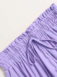Women's Lavender Pleated Elastic Waist Vacation Skirt - Violet Purple - View 4