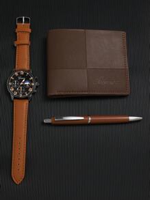 Gift Set: Classic Business Quartz Watch + Pen + Wallet + Gift Box, Wedding Gift, Birthday Gift, Gift For Lover, Father, Teacher, Company Anniversary, Employee, Business Men