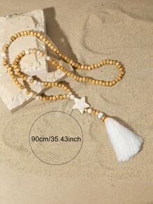 1 件波西米亚复古个性化百搭绿松石珠和流苏长项链，适合女性日常佩戴、海滩度假