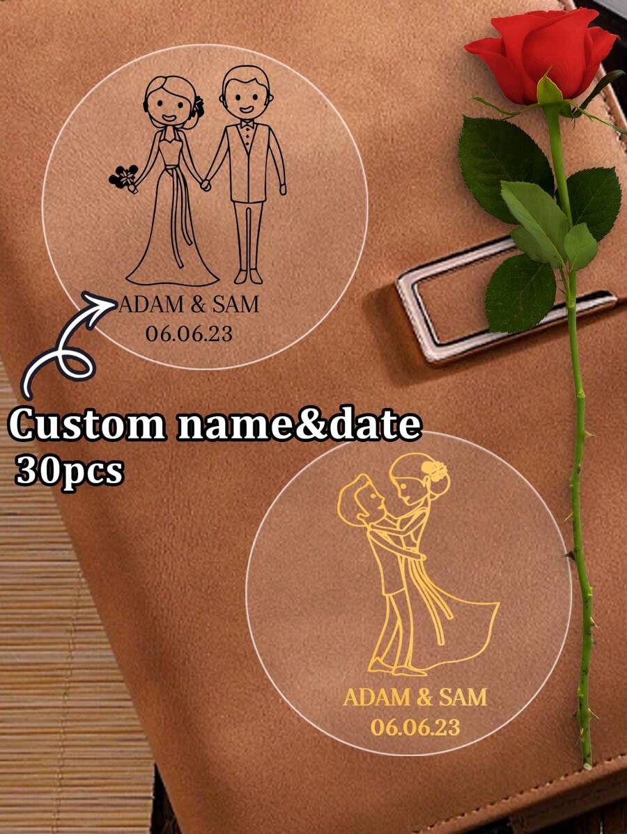 30/60/120/240張個性化婚禮回禮貼紙,客製化婚禮感謝貼紙,客製化派對回禮貼紙,可自訂新娘婚前派對標籤,零食袋貼紙,婚禮派對自黏貼紙,DIY卡片貼紙,學校用品 - 風格A - 查看 1