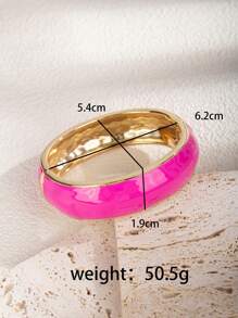1pc Fuchsia Drip Oil Geometric Open Bangle Bracelet, Suitable For Daily, Gathering And Vacation - Hot Pink - View 11