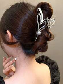 1 件不对称珍珠和水钻心形装饰发夹，优雅适合日常和派对使用发夹发夹发夹发夹发夹