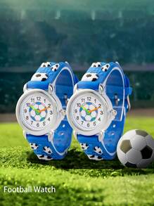 2pcs Children's Fashion Football Quartz Watch - Blue & Black - Multicolor - View 2