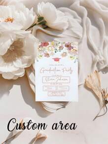 1pc/12pcs/36pcs- Custom Graduation Party Invitation Card, Wildflower Graduation Announcement Invitation, Custom Name Pink Flower Graduation Party Invitation Card, High Quality Custom Engagement Graduation Birthday Card, Personalized, Unique Gift For Graduation Party Invitation Card Gift The Ideal Gift For Woman/Man - Multicolor - View 2