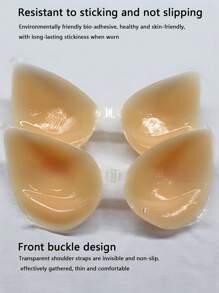 無痕自粘式厚矽膠水滴形杯墊和防撞乳頭，透明肩帶，可提升胸部和背心深V，適用於晚禮服、婚紗和泳裝 - 杏色 - 查看 3