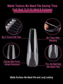 240pcs XXL Long Coffin Full Cover 2 In 1 Half Matte Fake Nail Quick Extension Soft Gel Tips For Women And Girls Manicure Press On Nail Nails Nail Supplies - Clear - View 5