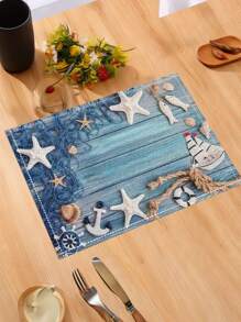 4pcs/6pcs Set Vibrant Summer Nautical Theme Starfish Shell Fishnet Pattern Placemats, Great For Holiday Parties, Coastal Home Kitchen Dining Table Decor - Multicolor - View 9