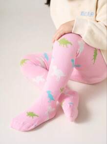 A Pair Of Children's Tights With Dinosaur Patterns Is Suitable For Wearing During Daily Playtime. It's Convenient And Fun For Children To Run And Jump Around. It's Also Appropriate For Wearing To Kindergarten, Making Children Look Lively And Cute During Group Activities. Wearing It When Participating In Parent-Child Activities Or Children's Parties Can Add A Festive Atmosphere, And It Can Be Matched With Various Cute-Style Outfits. - Pink - View 2