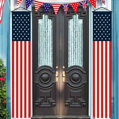 1 par de banderines patrióticos con la bandera estadounidense para el pórtico - Decoraciones exteriores para el 4 de julio, carteles colgantes de poliéster resistentes para celebraciones del Día de los Veteranos, Día del Trabajo y Día de las Elecciones