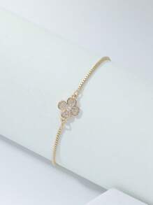 1pc Lucky 4 Leaf Clover Bracelet, Electroplate Gold Flower Bracelet, Gift For Her, Mother's Day Gift - Golden - View 2