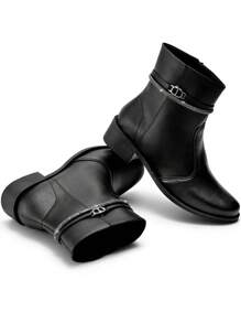 Bota Feminina Montaria Rasteira Cano Baixo Strass Lumiss - Preto - Visão 6