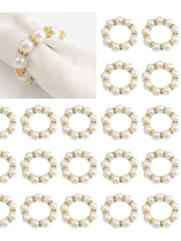 12pcs Elegant Luxury Pearl Napkin Rings, Fashionable Napkin Holder For Wedding Dining Table Decoration, Party Reception Supplies